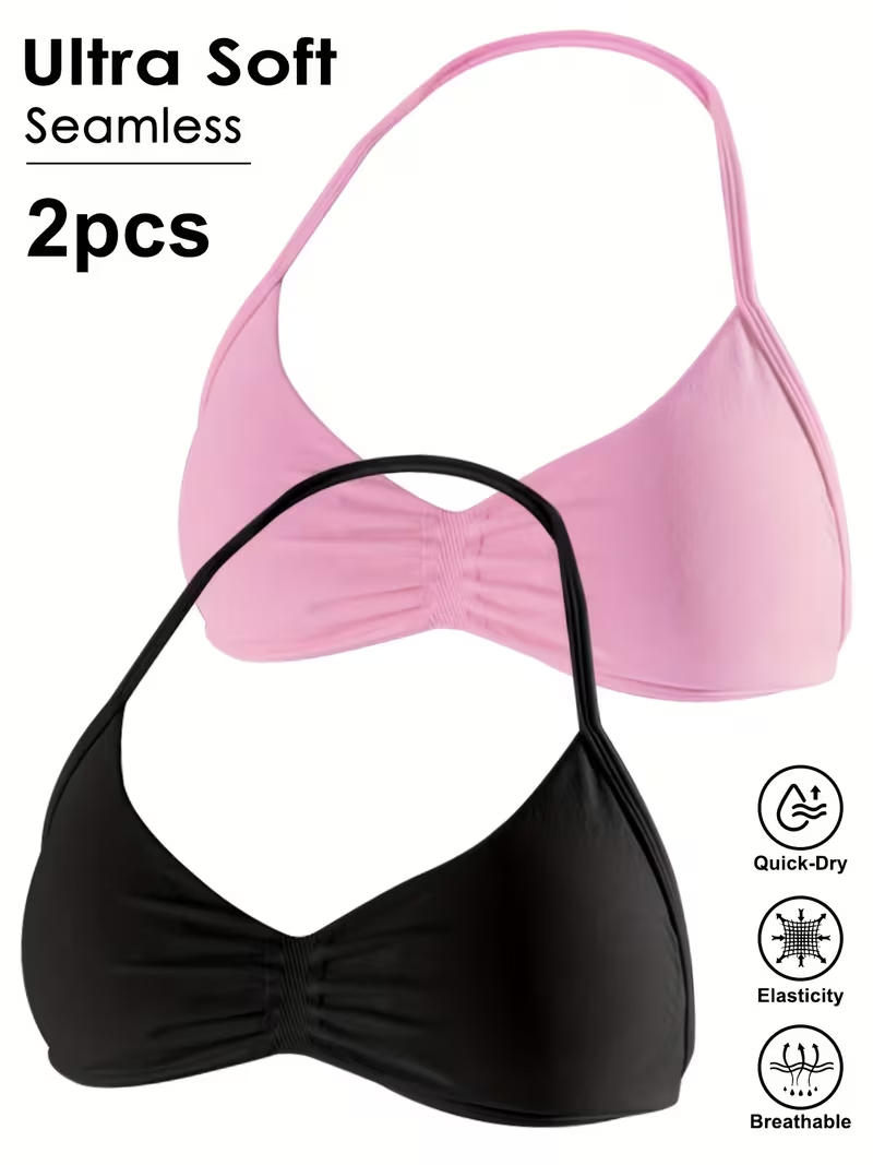 Plunge Bra Push Up - เสื้อครอปออกกำลังกายแบบไร้ตะเข็บ 2 ชิ้น เซ็กซี่ เปิดหลัง สำหรับผู้หญิง